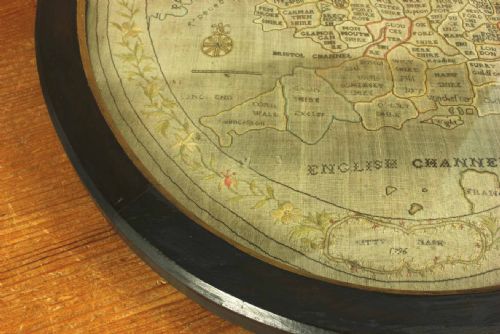 GEORGIAN NEEDLEWORK MAP ENGLAND WALES EMBROIDERED SAMPLER 1796 - ADDITIONAL PHOTO 8