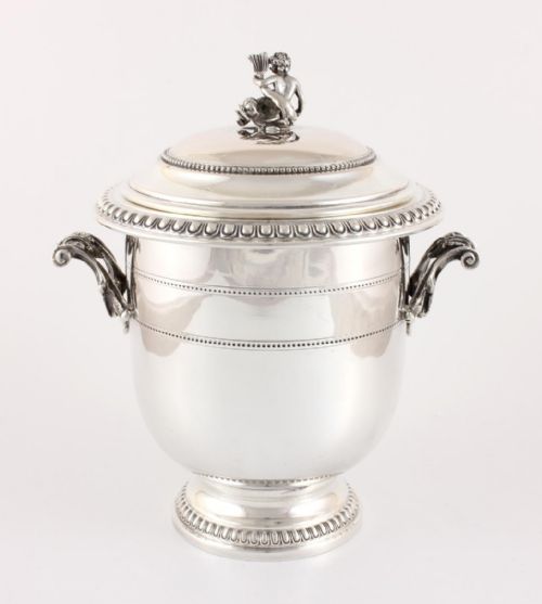 ITALIAN SILVER ICE BUCKET CHERUB DOLPHIN LIDDED PAIL IMA C1950 - ADDITIONAL PHOTO 4