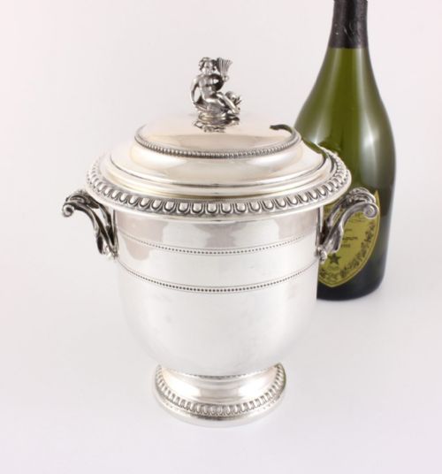 ITALIAN SILVER ICE BUCKET CHERUB DOLPHIN LIDDED PAIL IMA C1950 - ADDITIONAL PHOTO 11