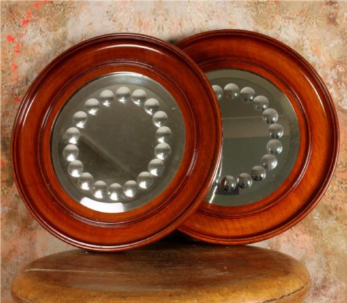 PAIR VICTORIAN SORCERER'S MIRRORS ANTIQUE ROUND CONVEX WITCH'S MIRROR