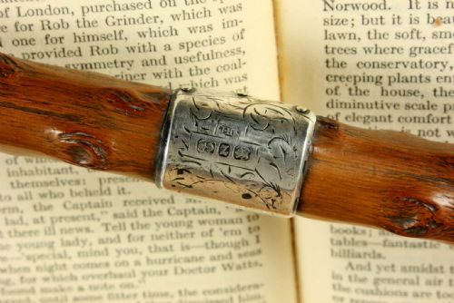 fig 2. Antique Silver Thorn Wood Walking Stick Cane. Crook. Jonathan Howell 1899.