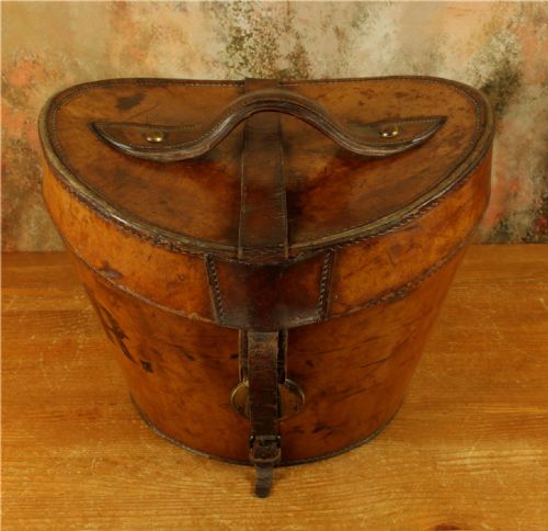 fig 1. Antique Leather Top Hat Case. Victorian Topper Hat Storage Box.