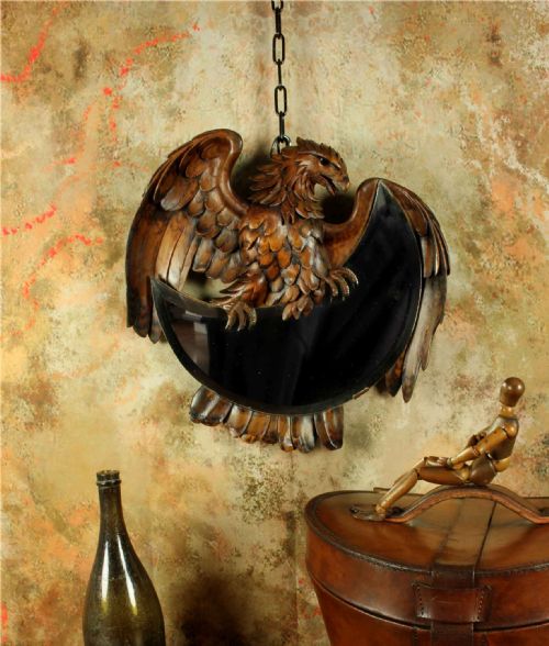 ANTIQUE EAGLE WALL MIRROR BLACK FOREST WOOD CARVED BIRD OF PREY MIRROR - ADDITIONAL PHOTO 1