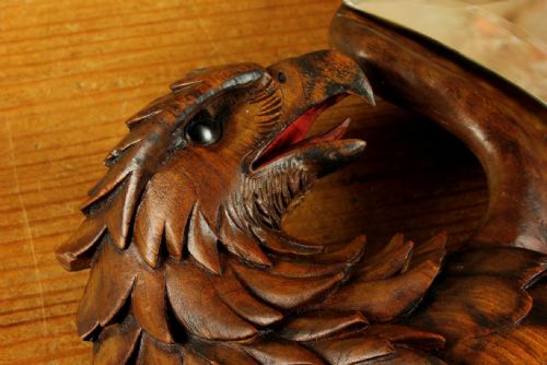 ANTIQUE EAGLE WALL MIRROR BLACK FOREST WOOD CARVED BIRD OF PREY MIRROR - ADDITIONAL PHOTO 2