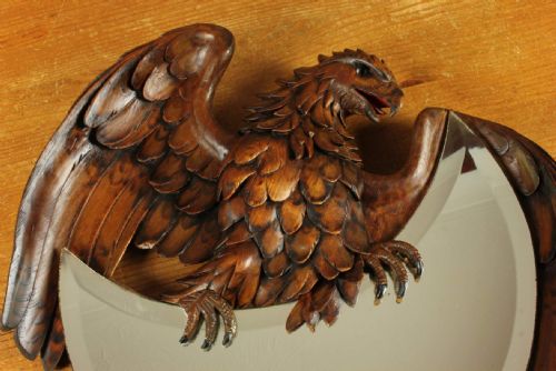 ANTIQUE EAGLE WALL MIRROR BLACK FOREST WOOD CARVED BIRD OF PREY MIRROR - ADDITIONAL PHOTO 3