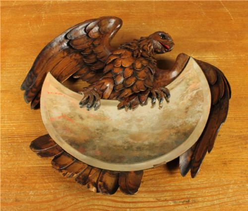 ANTIQUE EAGLE WALL MIRROR BLACK FOREST WOOD CARVED BIRD OF PREY MIRROR - ADDITIONAL PHOTO 4