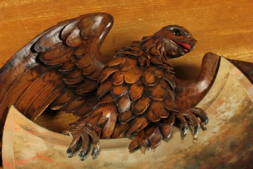 ANTIQUE EAGLE WALL MIRROR BLACK FOREST WOOD CARVED BIRD OF PREY MIRROR - ADDITIONAL PHOTO 5