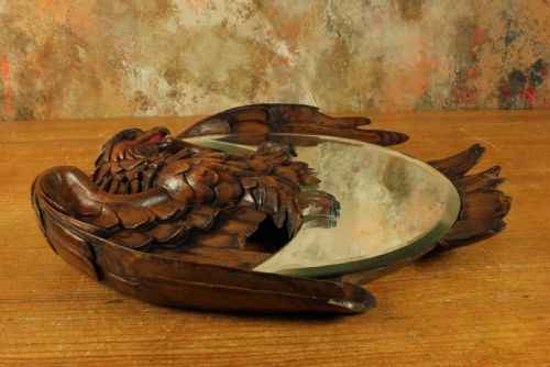 ANTIQUE EAGLE WALL MIRROR BLACK FOREST WOOD CARVED BIRD OF PREY MIRROR - ADDITIONAL PHOTO 12