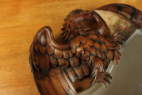 ANTIQUE EAGLE WALL MIRROR BLACK FOREST WOOD CARVED BIRD OF PREY MIRROR - ADDITIONAL PHOTO 13