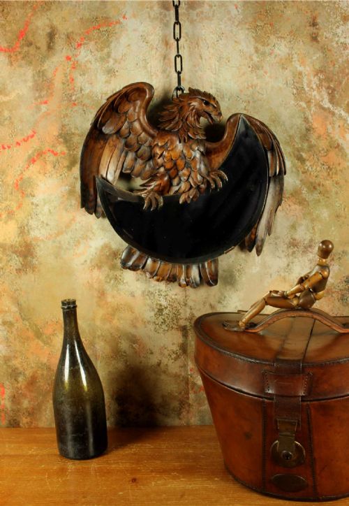 ANTIQUE EAGLE WALL MIRROR BLACK FOREST WOOD CARVED BIRD OF PREY MIRROR - ADDITIONAL PHOTO 15