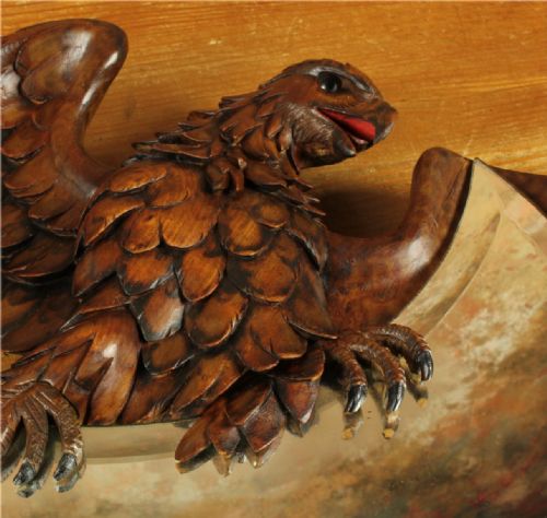 ANTIQUE EAGLE WALL MIRROR BLACK FOREST WOOD CARVED BIRD OF PREY MIRROR - ADDITIONAL PHOTO 22