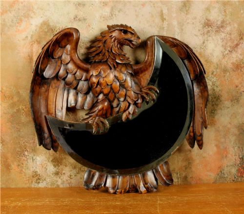 ANTIQUE EAGLE WALL MIRROR BLACK FOREST WOOD CARVED BIRD OF PREY MIRROR - ADDITIONAL PHOTO 23
