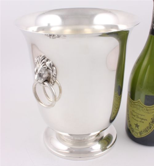 fig 1. Vintage French Silver Plate Lion Handle Wine Cooler. Champagne Bucket.