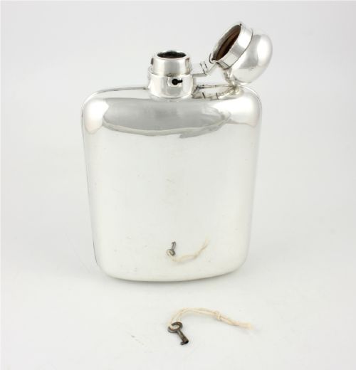 ANTIQUE SILVER PLATE X LARGE LOCKING HIP SPIRIT FLASK J DIXON 1 14 PT - ADDITIONAL PHOTO 4