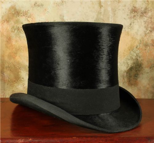 Antique Black Top Hat. Woodrow and Sons Plush Silk Topper. UK 6 3/4.
