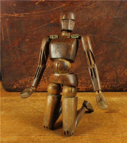 fig 1. Antique Wooden Lay Figure Mannequin. Wood Articulated Artist Doll. c1930.