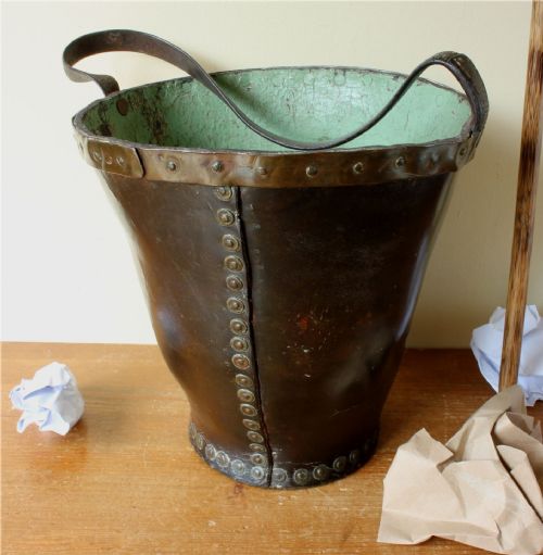 GEORGIAN LEATHER FIRE BUCKET COPPER STUDDED WASTE PAPER BASKET C1800 - ADDITIONAL PHOTO 1