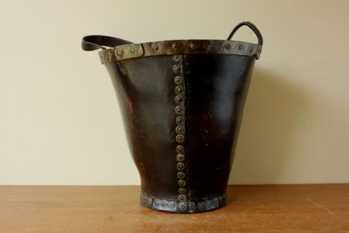 GEORGIAN LEATHER FIRE BUCKET COPPER STUDDED WASTE PAPER BASKET C1800 - ADDITIONAL PHOTO 4