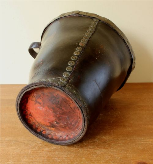 GEORGIAN LEATHER FIRE BUCKET COPPER STUDDED WASTE PAPER BASKET C1800 - ADDITIONAL PHOTO 5