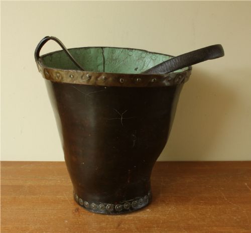 GEORGIAN LEATHER FIRE BUCKET COPPER STUDDED WASTE PAPER BASKET C1800 - ADDITIONAL PHOTO 7