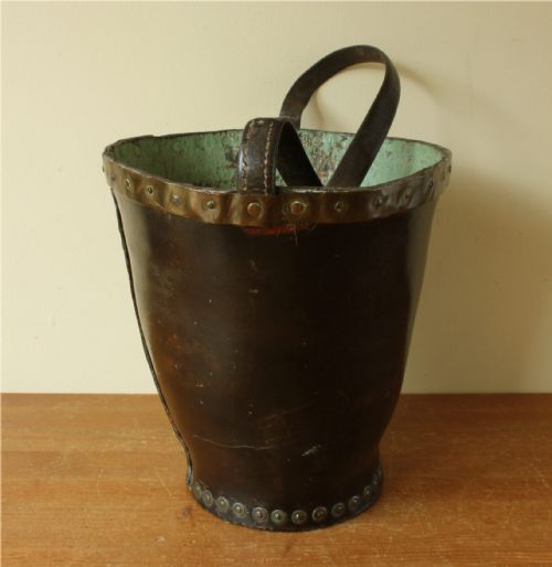 GEORGIAN LEATHER FIRE BUCKET COPPER STUDDED WASTE PAPER BASKET C1800 - ADDITIONAL PHOTO 9