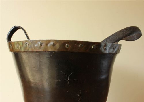 GEORGIAN LEATHER FIRE BUCKET COPPER STUDDED WASTE PAPER BASKET C1800 - ADDITIONAL PHOTO 10