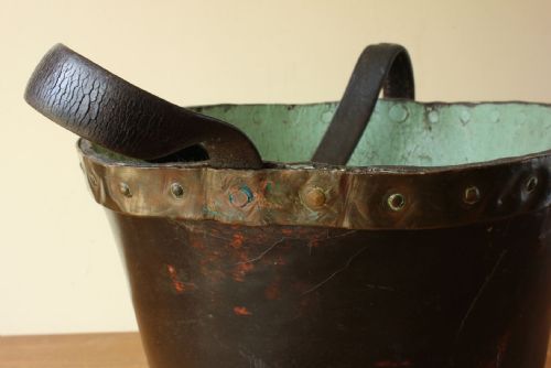 GEORGIAN LEATHER FIRE BUCKET COPPER STUDDED WASTE PAPER BASKET C1800 - ADDITIONAL PHOTO 11