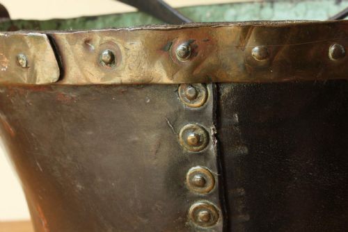 GEORGIAN LEATHER FIRE BUCKET COPPER STUDDED WASTE PAPER BASKET C1800 - ADDITIONAL PHOTO 13