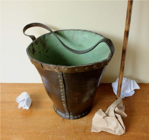 GEORGIAN LEATHER FIRE BUCKET COPPER STUDDED WASTE PAPER BASKET C1800 - ADDITIONAL PHOTO 17
