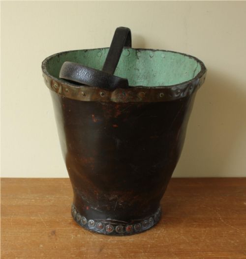 GEORGIAN LEATHER FIRE BUCKET COPPER STUDDED WASTE PAPER BASKET C1800 - ADDITIONAL PHOTO 18