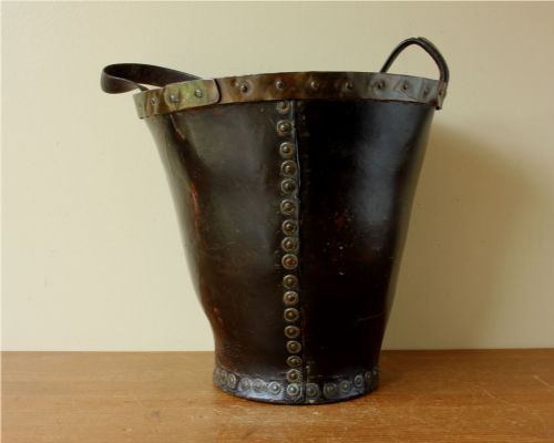 GEORGIAN LEATHER FIRE BUCKET COPPER STUDDED WASTE PAPER BASKET C1800 - ADDITIONAL PHOTO 23
