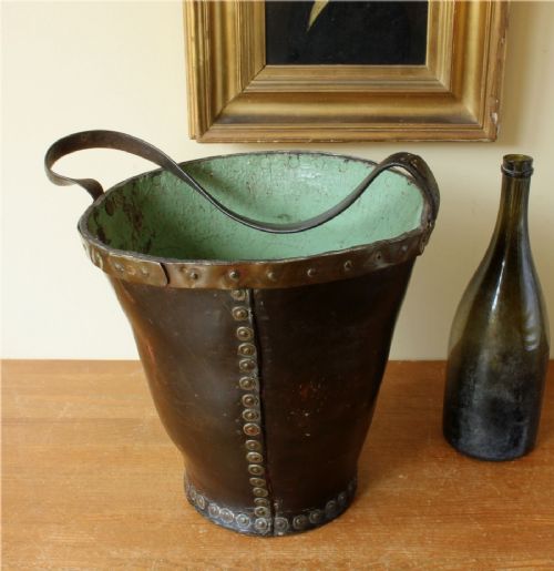 GEORGIAN LEATHER FIRE BUCKET COPPER STUDDED WASTE PAPER BASKET C1800 - ADDITIONAL PHOTO 24