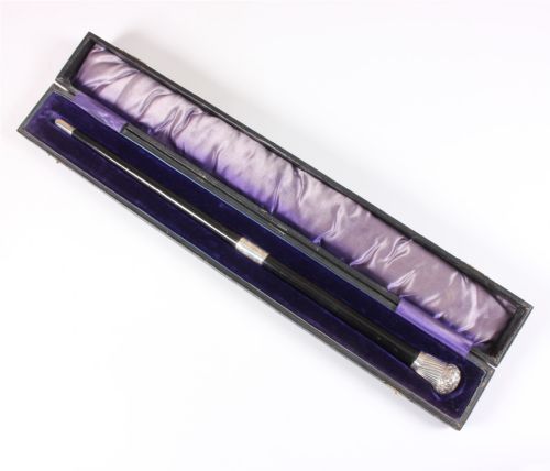 Antique Silver Conductor's Baton in Case. Haywards Heath Orchestra 1910.