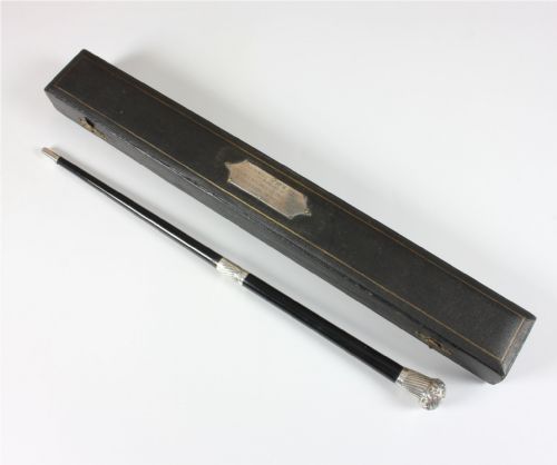 fig 2. Antique Silver Conductor's Baton In Case. Haywards Heath Orchestra 1910.