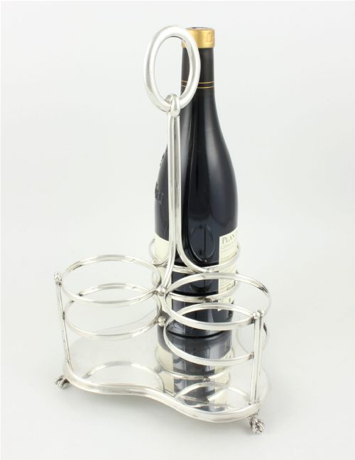 VICTORIAN SILVER PLATE THREE WINE BOTTLE HOLDER CARRIER THOMAS BRADBURY - ADDITIONAL PHOTO 2
