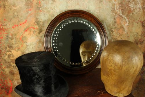 fig 1. Antique Sorcerer's Wall Mirror. Large Victorian Convex Witching Mirror.