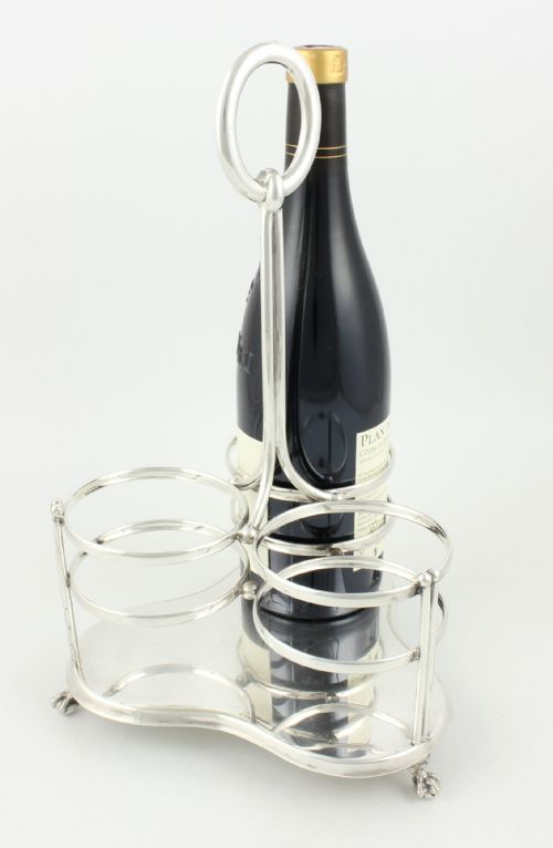 VICTORIAN SILVER PLATE THREE WINE BOTTLE HOLDER CARRIER THOMAS BRADBURY