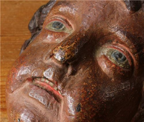 CARVED WOOD POLYCHROME CHERUB HEAD 18TH CENTURY FRENCH PUTTI STATUE - ADDITIONAL PHOTO 8