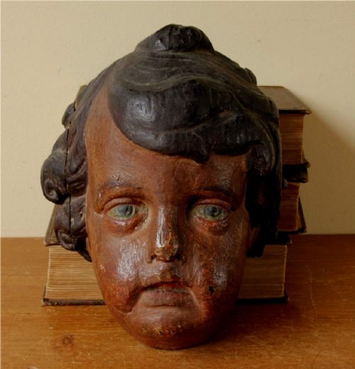 CARVED WOOD POLYCHROME CHERUB HEAD 18TH CENTURY FRENCH PUTTI STATUE - ADDITIONAL PHOTO 9