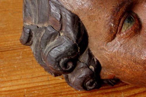 CARVED WOOD POLYCHROME CHERUB HEAD 18TH CENTURY FRENCH PUTTI STATUE - ADDITIONAL PHOTO 14