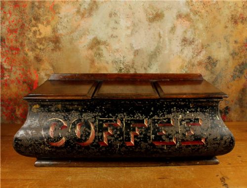 ANTIQUE COFFEE SHOP TIN VICTORIAN CAFE TOLEWARE TRIPLE COMPARTMENT BOX - ADDITIONAL PHOTO 2