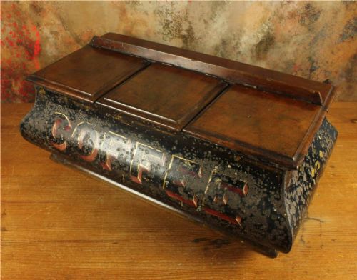 ANTIQUE COFFEE SHOP TIN VICTORIAN CAFE TOLEWARE TRIPLE COMPARTMENT BOX - ADDITIONAL PHOTO 5