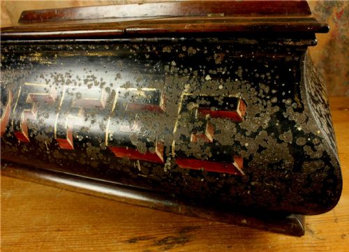 ANTIQUE COFFEE SHOP TIN VICTORIAN CAFE TOLEWARE TRIPLE COMPARTMENT BOX - ADDITIONAL PHOTO 6