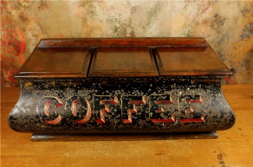 ANTIQUE COFFEE SHOP TIN VICTORIAN CAFE TOLEWARE TRIPLE COMPARTMENT BOX - ADDITIONAL PHOTO 7