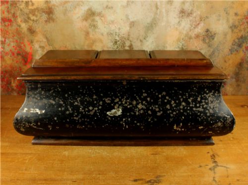 ANTIQUE COFFEE SHOP TIN VICTORIAN CAFE TOLEWARE TRIPLE COMPARTMENT BOX - ADDITIONAL PHOTO 13