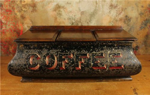 ANTIQUE COFFEE SHOP TIN VICTORIAN CAFE TOLEWARE TRIPLE COMPARTMENT BOX - ADDITIONAL PHOTO 15