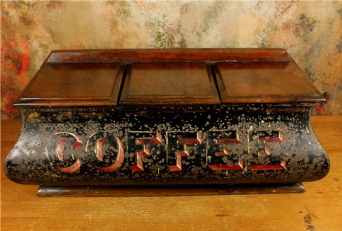 ANTIQUE COFFEE SHOP TIN VICTORIAN CAFE TOLEWARE TRIPLE COMPARTMENT BOX - ADDITIONAL PHOTO 16