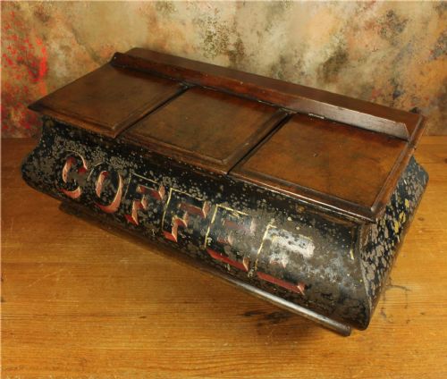 ANTIQUE COFFEE SHOP TIN VICTORIAN CAFE TOLEWARE TRIPLE COMPARTMENT BOX - ADDITIONAL PHOTO 24