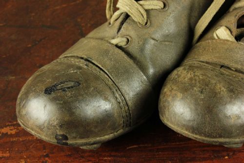 ANTIQUE FOOTBALL BOOTS OLD LACED LEATHER BROWN SOCCER SHOES C1925 - ADDITIONAL PHOTO 11
