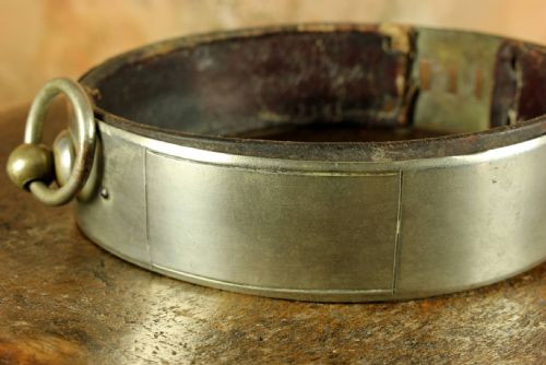 ANTIQUE FRENCH SILVER PLATE LEATHER DOG COLLAR PADLOCK 19TH CENTURY - ADDITIONAL PHOTO 5